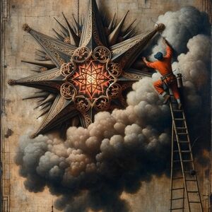 Intricate Star Art Print with Orange and Gray Tones